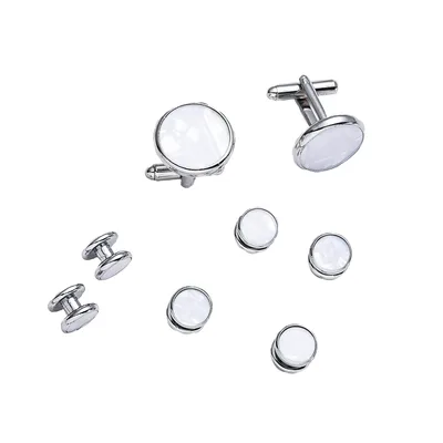 Men's Cufflinks French Shirt Round Drip Shell Cufflinks Cufflink Combo Set White Shell Gold Plated - Shop at LoveMi