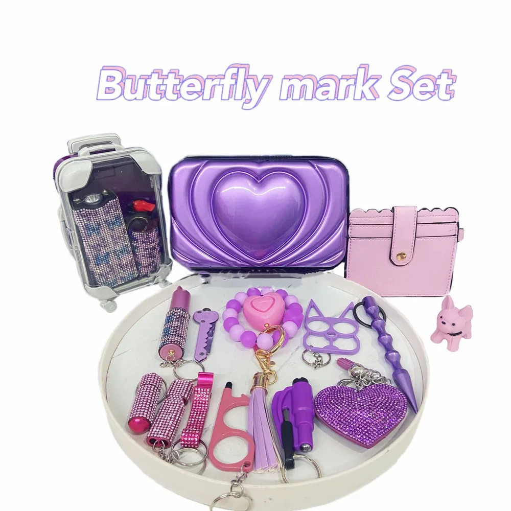 Cute And Playful Butterfly Pattern Self Defense Keychain Set Purple - Shop at LoveMi