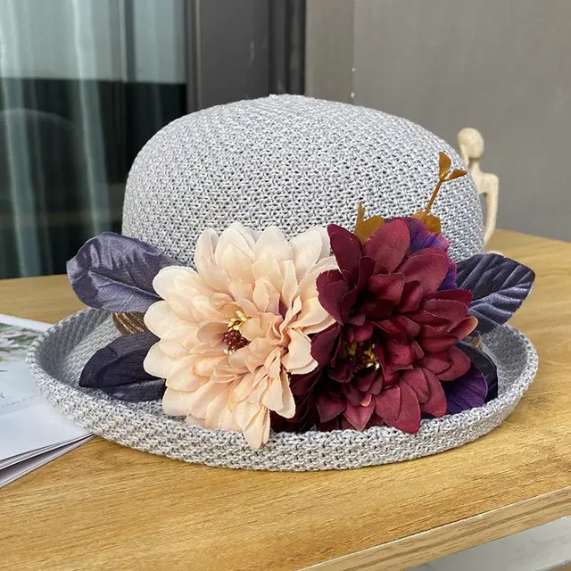 Elegant Off the face hat Round Crown Women's Fashionable Knitted Breathable Bucket Hat Gray - Shop at LoveMi