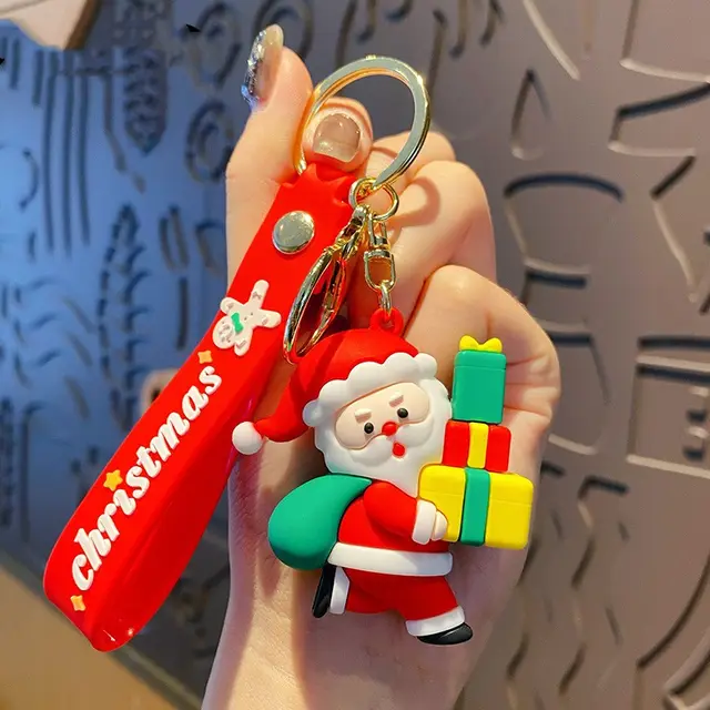 Cartoon Epoxy Santa Claus David's Deer Doll Keychain Santa Claus Three Gift Boxes - Shop at LoveMi