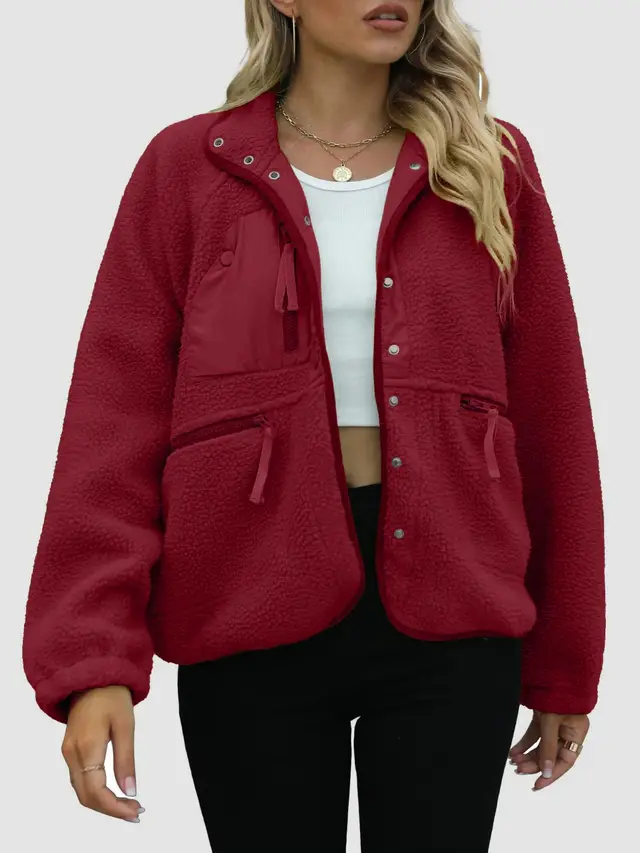 Short Cardigan Plush Jacket Lamb Wool Coat Red - Shop at LoveMi