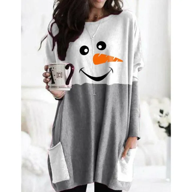 European And American Autumn And Winter Christmas Snowman Printed Long sleeved Bottoming Shirt Lightgrey - Shop at LoveMi