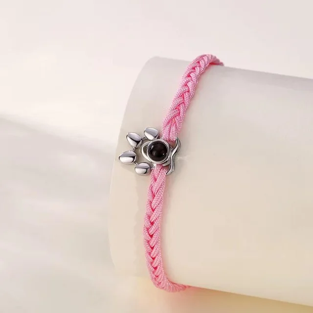 Beaded Personalised Photo Projection Bracelet Custom Photo Dog Paw Bracelet Pet Photo Necklace Cat PawPendant Commemorative Gift - Pink Rope Silver...