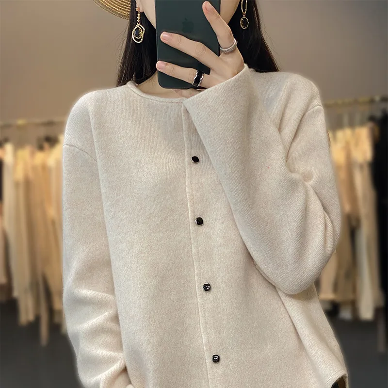 Women's Fashionable Round Neck Loose All match Pure Wool Knit Top This Cyan - Shop at LoveMi