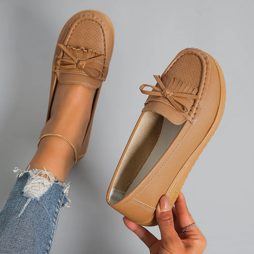 Fashion Casual Women's Flat Shoes - Khaki