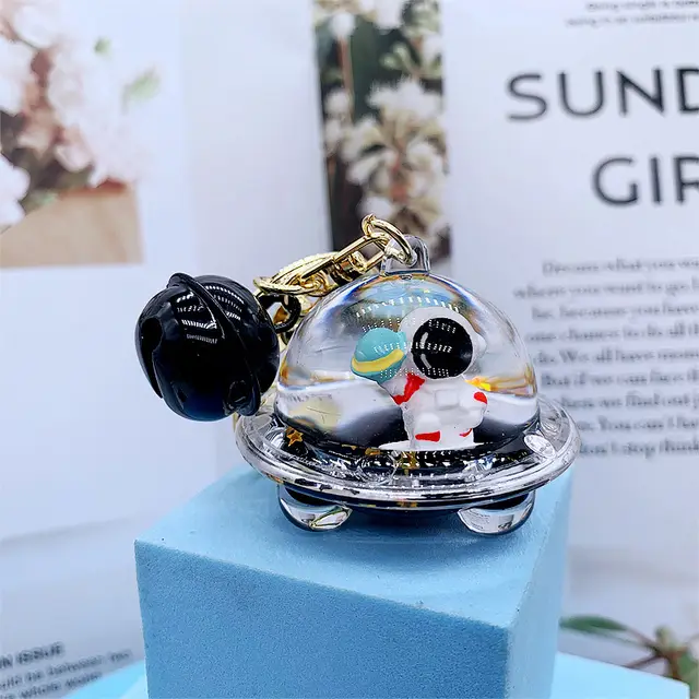 Creative Acrylic Spaceman Oil Keychain Pendant Black Spaceship Planet - Shop at LoveMi
