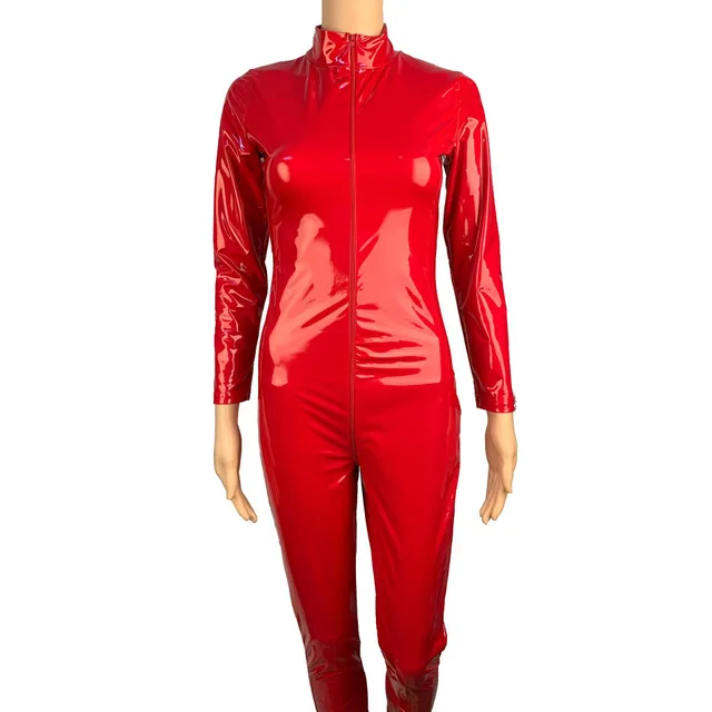 Uniform Corset Tight Fitting Mirror PVC One Piece Leather Jacket Red - Shop at LoveMi
