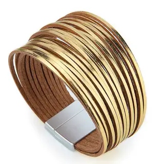 Creative Mixed Color Leather Rope Multi-layer Woven Bracelet - Gold
