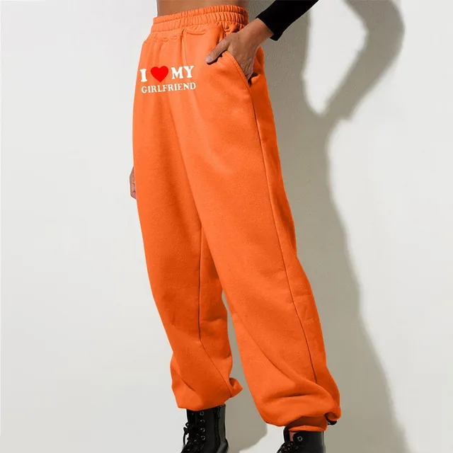Women's Fashion Printed Casual Loose High Waist Workout Pants Orange - Shop at LoveMi