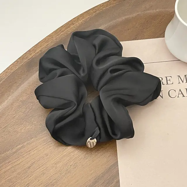 Simple High quality Satin Large Intestine Hair Ring Black - Shop at LoveMi