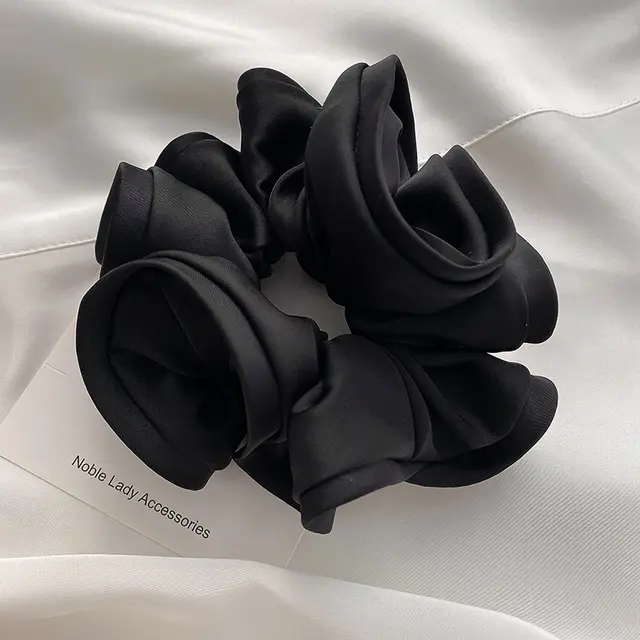 French Retro Wooden Ear Satin Large Intestine Hair Ring For Women Black - Shop at LoveMi