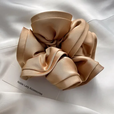 French Retro Wooden Ear Satin Large Intestine Hair Ring For Women Light Coffee - Shop at LoveMi