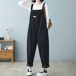 Loose Slimming Harem Suspenders Corduroy Trousers Women - Black