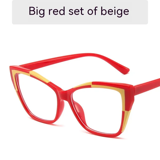 Glasses Frame European And American New Cross border Plain Glasses Red Set Beige - Shop at LoveMi