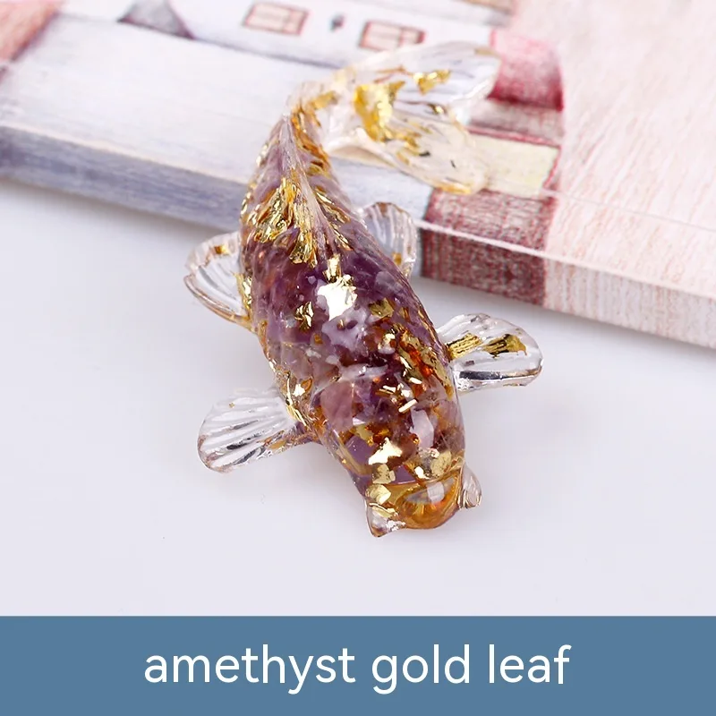 Natural Crystal Gravel Epoxy Resin Fish Ornaments Koi Amethyst Gold Foil - Shop at LoveMi