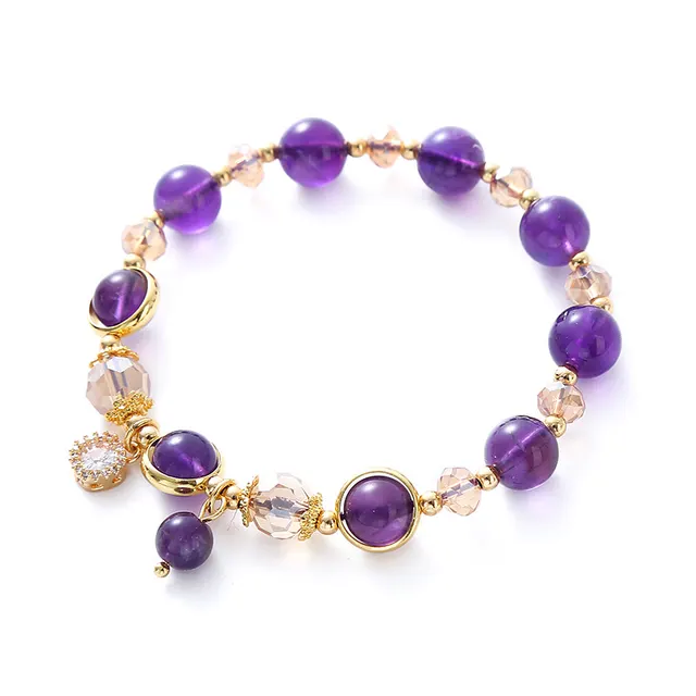 Korean Style Fashionable Simple Elegant Amethyst Beaded Bracelet - Purple