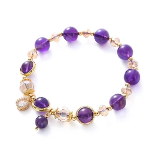 Korean Style Fashionable Simple Elegant Amethyst Beaded Bracelet - Purple