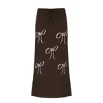 Women's Bow Print Drawstring Straight Dress - Brown