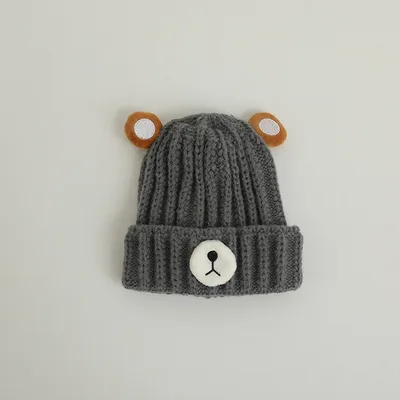 Knitted Hat Bear Candy Color Woolen Cap Gray - Shop at LoveMi