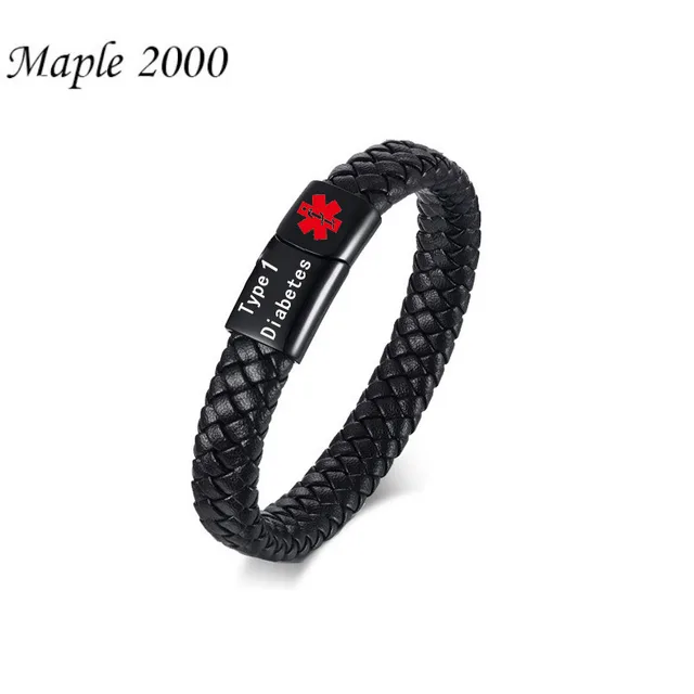 Men's Titanium Steel Magnetic Buckle Leather Rope Type 1 Diabetes Black And Red - Shop at LoveMi