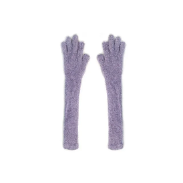 Candy Color Lengthened Mink like Fingerless Gloves For Women Light Purple - Shop at LoveMi