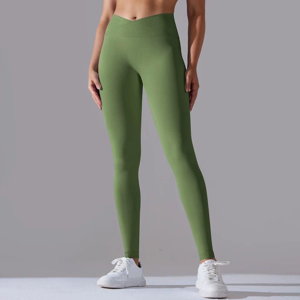 European And American Seamless Knitted Yoga Pants - Army Green
