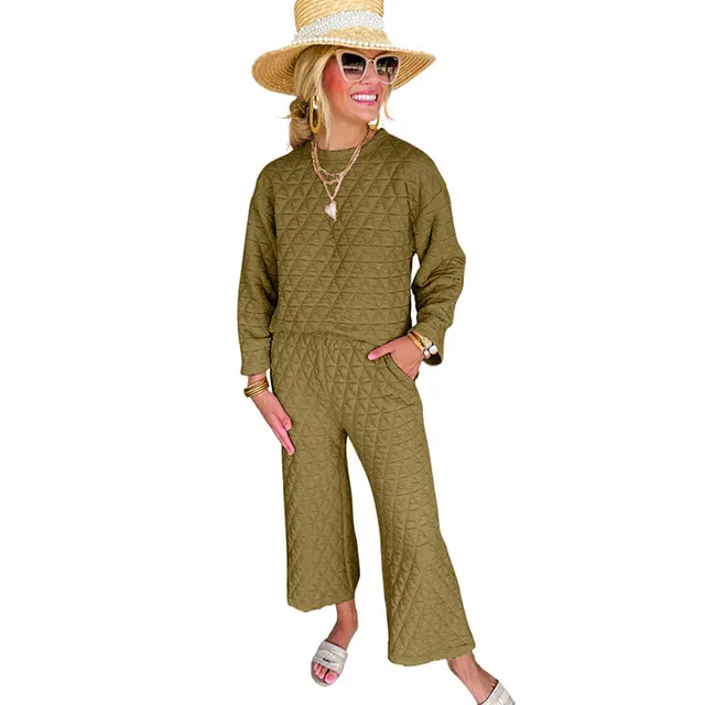 Shiying Autumn And Winter New Round Neck Texture Casual Suit Women Green - Shop at LoveMi