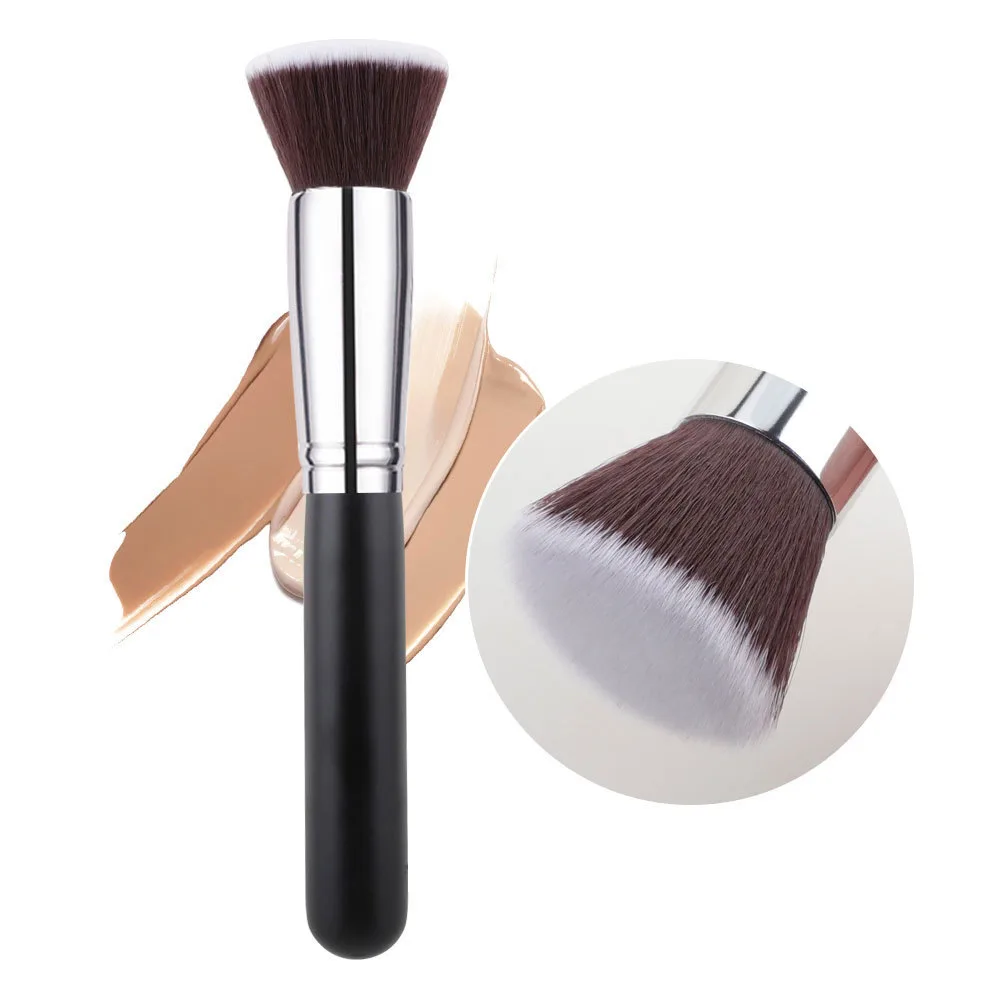 Flat Head Powder Foundation Brush Beauty Tools Black Silver - Shop at LoveMi