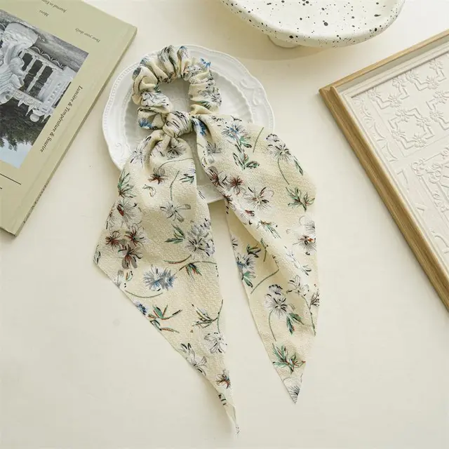 Long Women's Pinched Ponytail Ribbon Headdress Flower M Yellow Floral - Shop at LoveMi