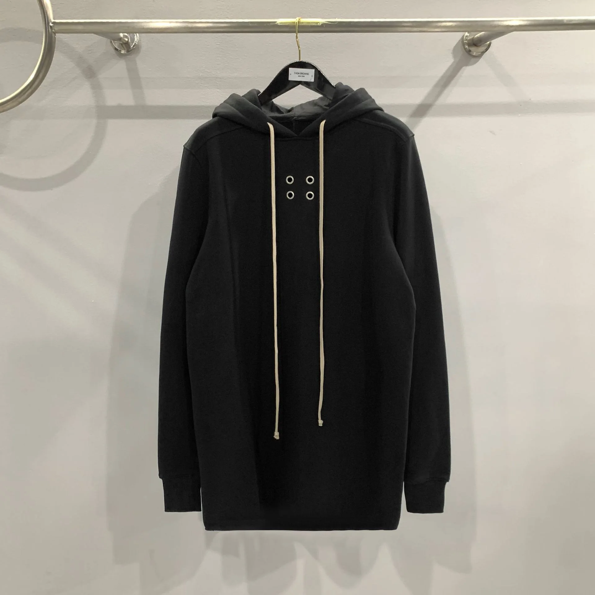 Black Dark Hoodie With Drawstrings Long Hoodie - Black