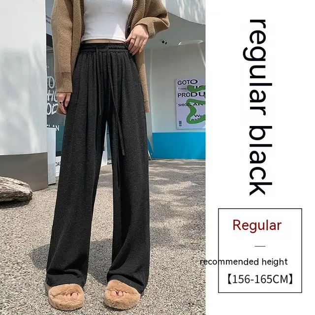 Autumn High Waist Loose Drooping Casual Leisure Style Knitted Mop Pants Black Regular Common Style - Shop at LoveMi