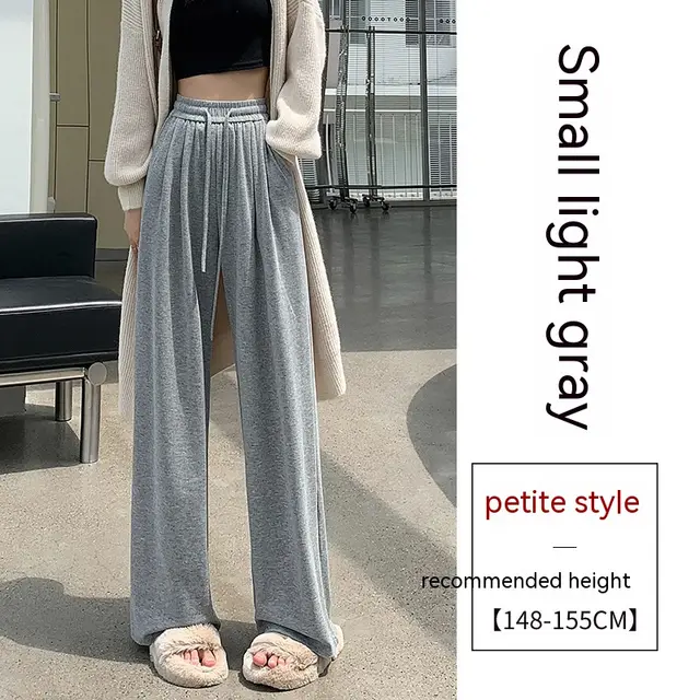 Autumn High Waist Loose Drooping Casual Leisure Style Knitted Mop Pants Light Gray Small - Shop at LoveMi