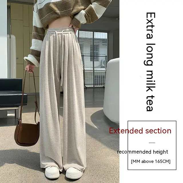 Autumn High Waist Loose Drooping Casual Leisure Style Knitted Mop Pants Milk Tea Extended - Shop at LoveMi