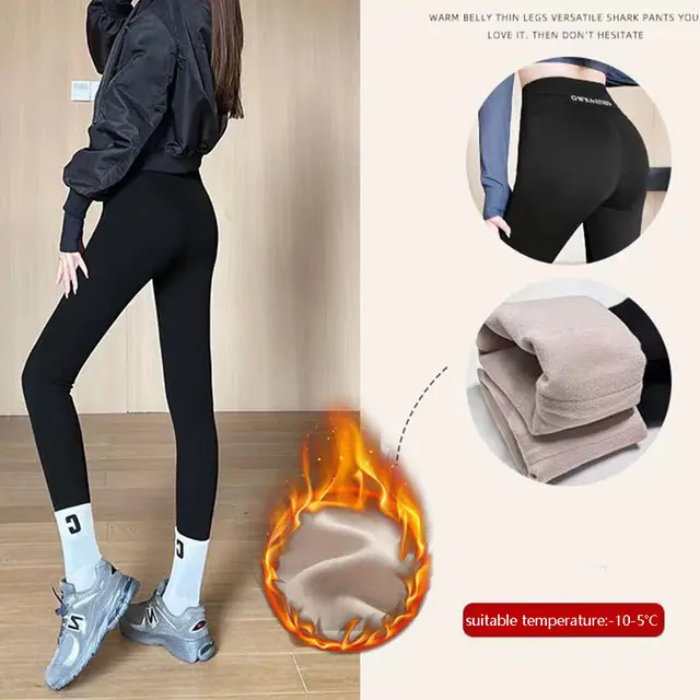 Fleece Thickened Leggings Winter 20 To 5 Shark Pants For Women High Waist Tight Skinny Tummy Control Buttocks Slimming Yoga Pants Black - Shop at LoveMi