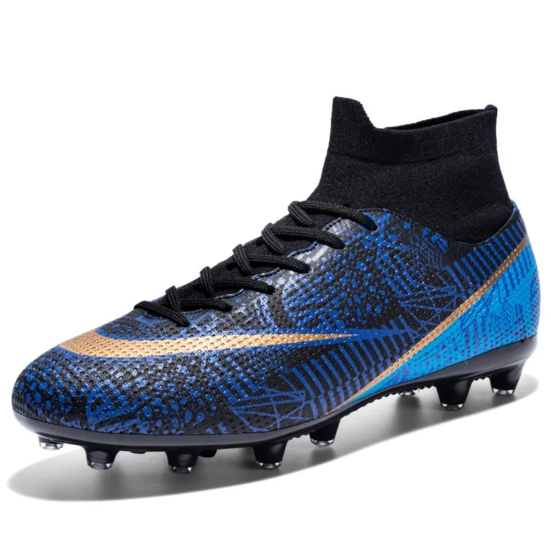 New Breathable Sports High-top Firm Ground Soccer Shoes - Black