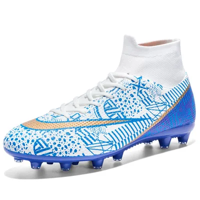 New Breathable Sports High top Firm Ground Soccer Shoes White - Shop at LoveMi