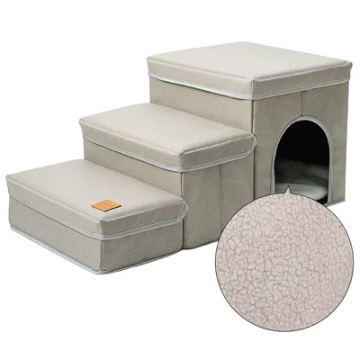 Cat Kennel Cage Multifunctional Dog Stairs Upper Bed Sofa Puppy Climbing Pet Supplies Beige Lambswool - Shop at LoveMi
