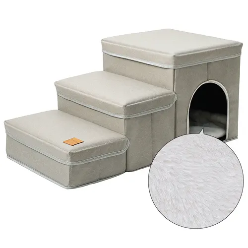 Cat Kennel Cage Multifunctional Dog Stairs Upper Bed Sofa Puppy Climbing Pet Supplies Beige Rabbit Plush - Shop at LoveMi