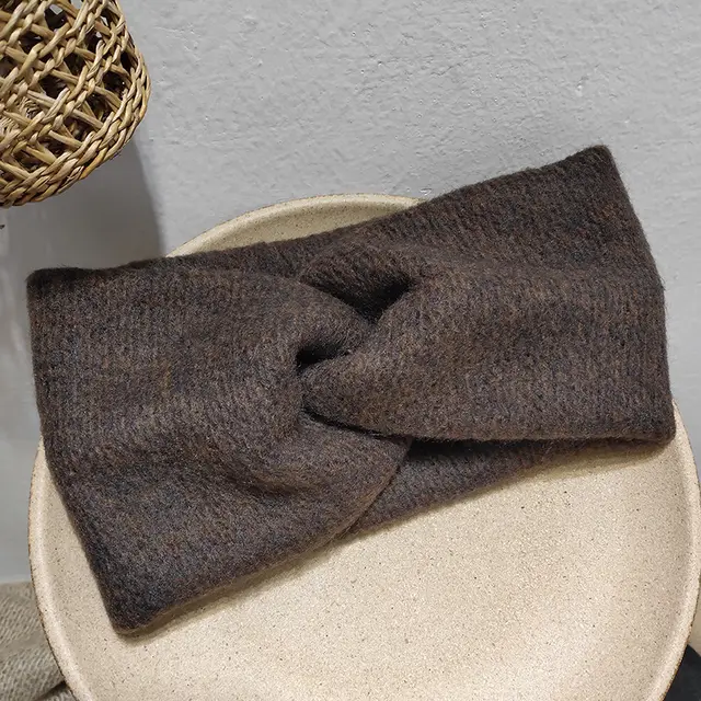 Autumn And Winter Wool French Cross Hairband Coffee - Shop at LoveMi