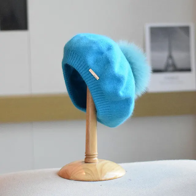 Japanese Style Angola Rabbit Fur Hat Women Lake Blue - Shop at LoveMi