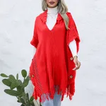V-neck Hooded Pullover Mid-length Sweater - Red
