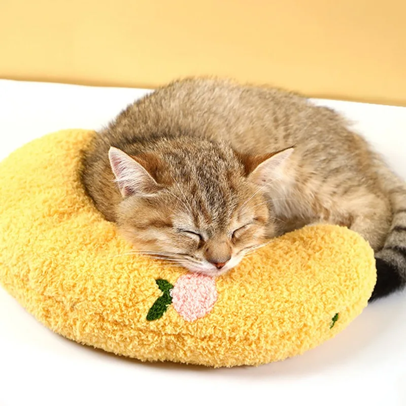 Dog Cat Sleeping Moon Pillow Small Dog Plush Pillow - Pet Pillow Light Yellow