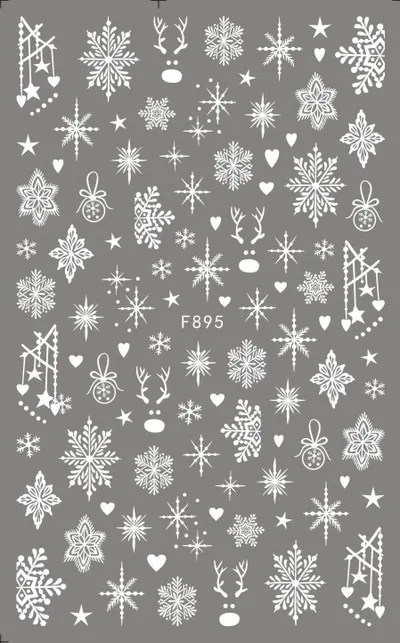 New Pure White Winter Snowflake Nail Stickers F895 White Bare Clip - Shop at LoveMi
