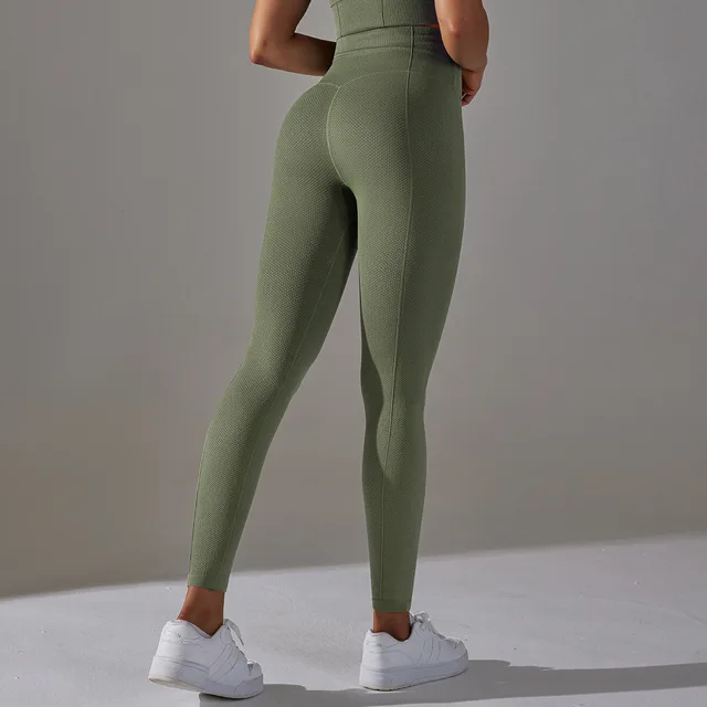 Women's Fashion Seamless Knitted Hip High Waist Belly Contracting Yoga Pants 6621 Trousers Army Green - Shop at LoveMi
