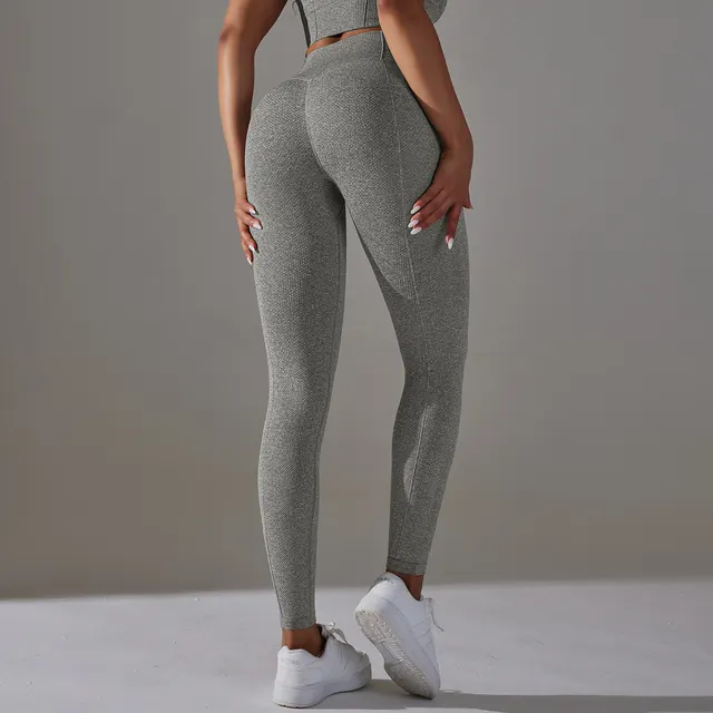 Women's Fashion Seamless Knitted Hip High Waist Belly Contracting Yoga Pants 6621 Trousers Gray Ab - Shop at LoveMi