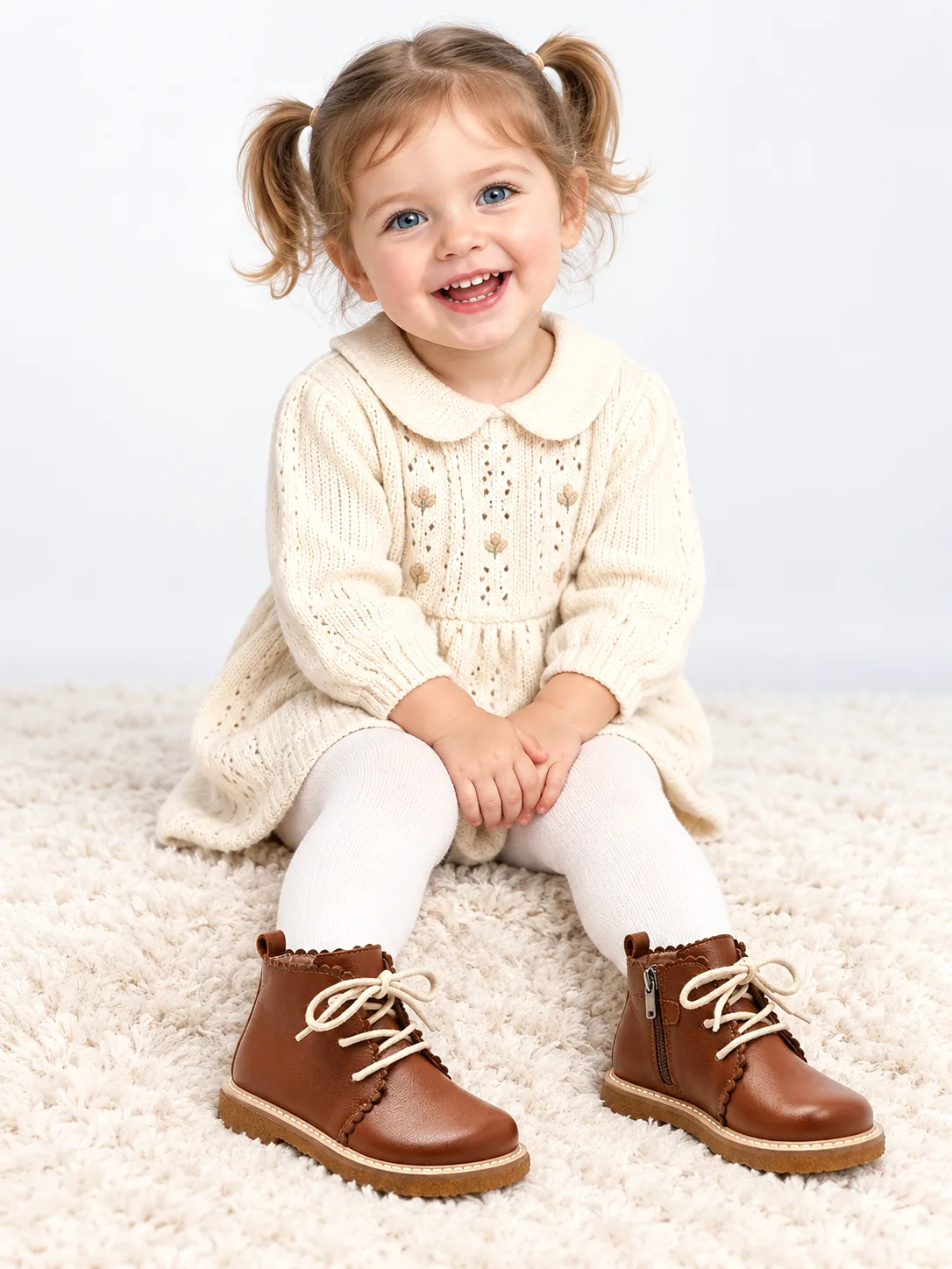 Children's Martin Boots Lace-up Side Zip Non-slip Baby Girl Fall New Boots - Brown - View 1