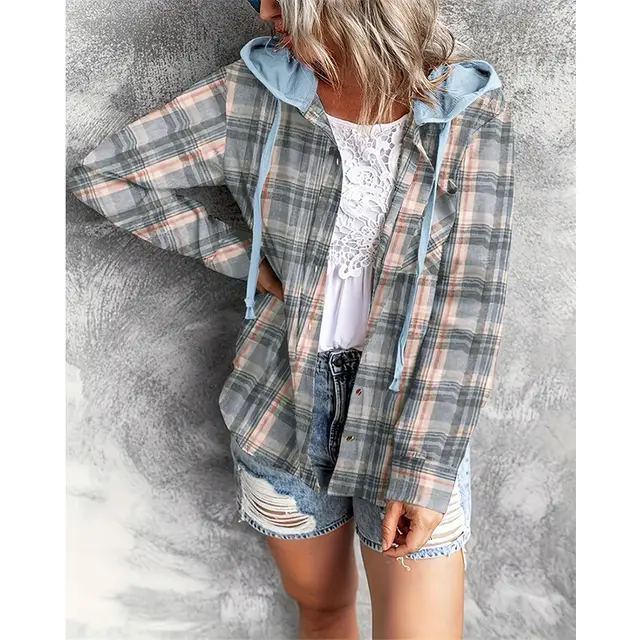 Hooded Sweater Breasted Casual Overshirt Blue - Shop at LoveMi