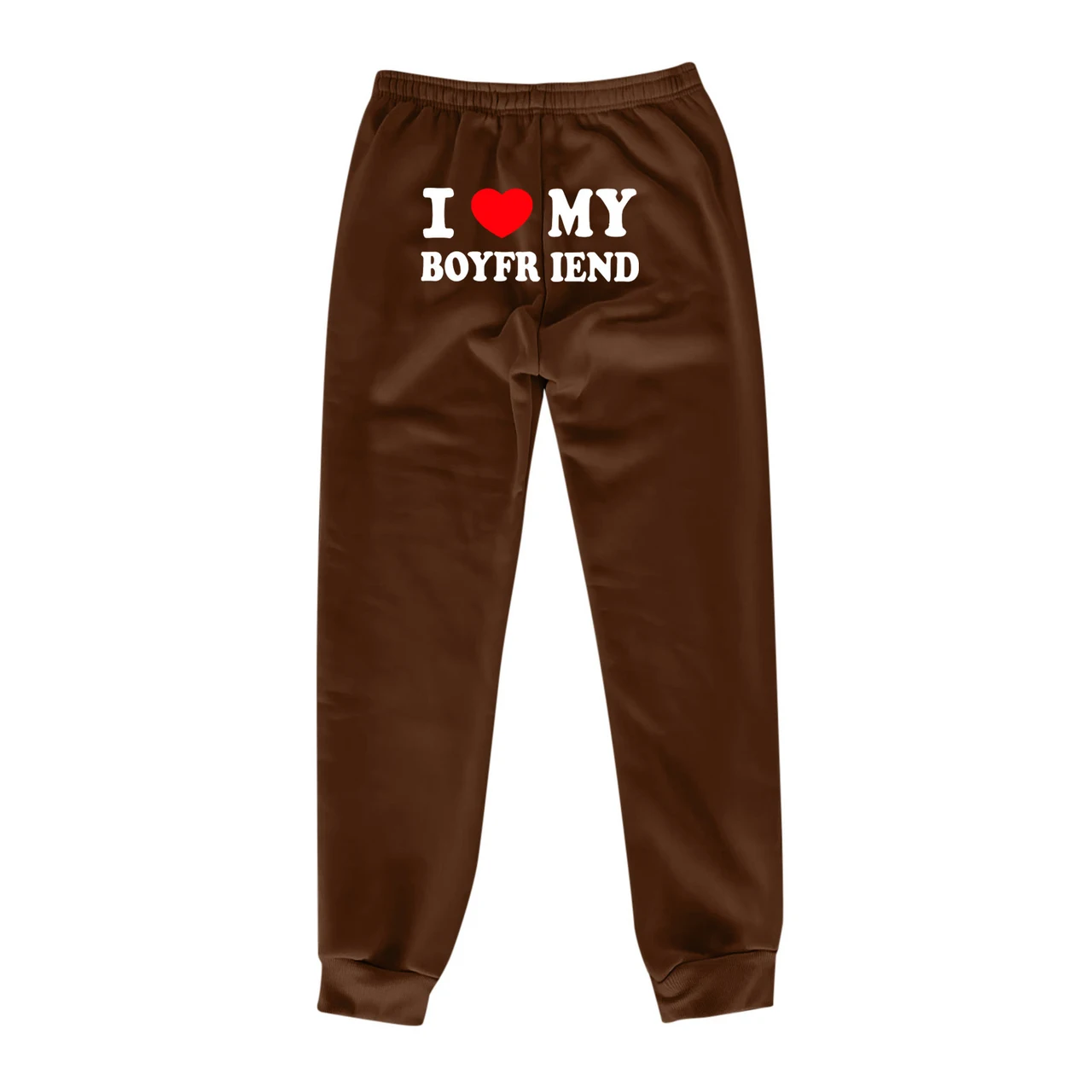 I Love MY BOYFRIEND Printed Trousers Casual Sweatpants Men And Women Sports Pants - Dark Coffee Color Back Picture