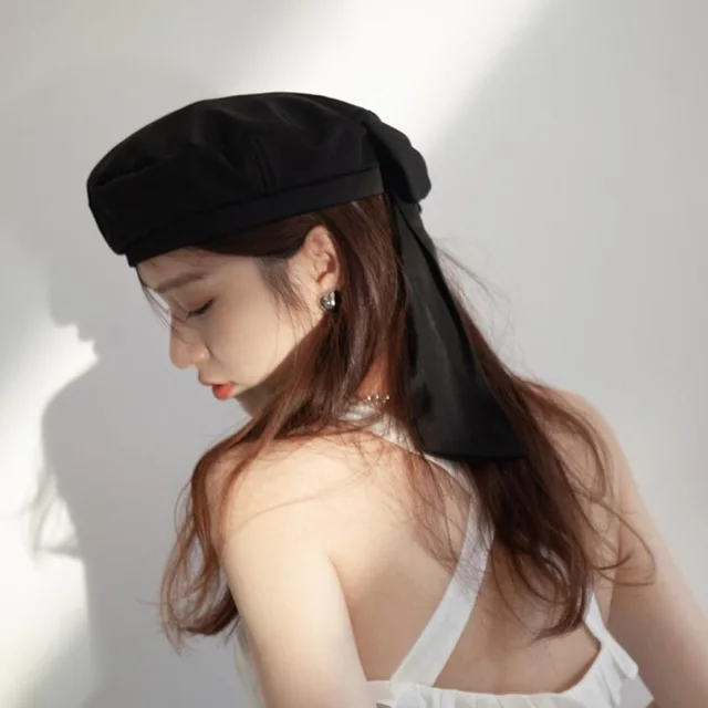 Retro Spring And Summer All match Bow Beret Black - Shop at LoveMi