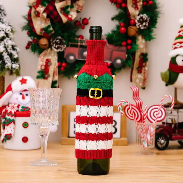 Christmas Decoration Supplies Knitted Wine Bottle Cover Striped Elf - Shop at LoveMi